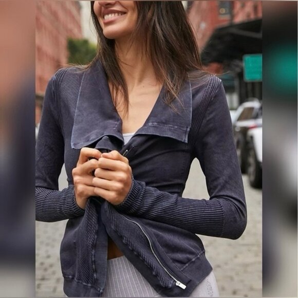 Free People Movement Mercury Moto Jacket Seamless Stretch Zip Up Black Size XS/S - Picture 1 of 5